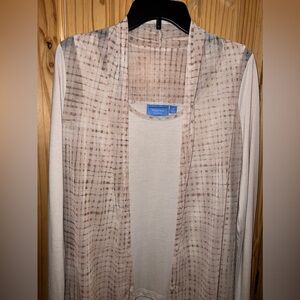 SIMPLY VERA VERA WANG Beige & Print Double Layer Long Sleeve Top Blouse M NWT